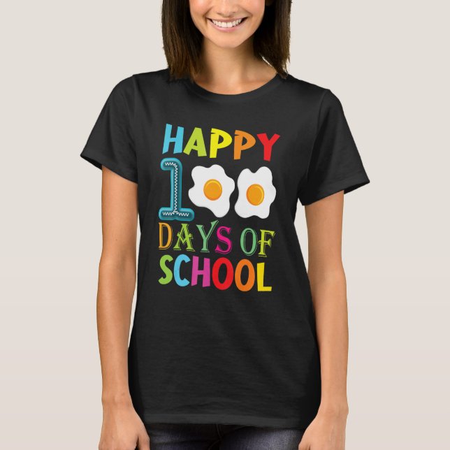T-shirt Happy 100th Day Of School Fried Eggs Boys Girls To (Devant)
