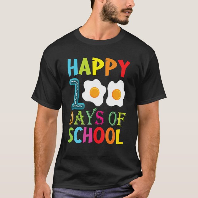T-shirt Happy 100th Day Of School Fried Eggs Boys Girls To (Devant)
