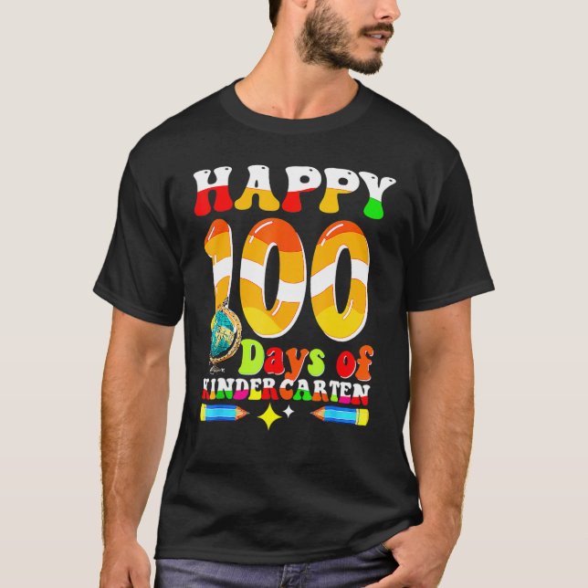 T-shirt Happy 100th Day Of School Kindergarten Funny Teach (Devant)
