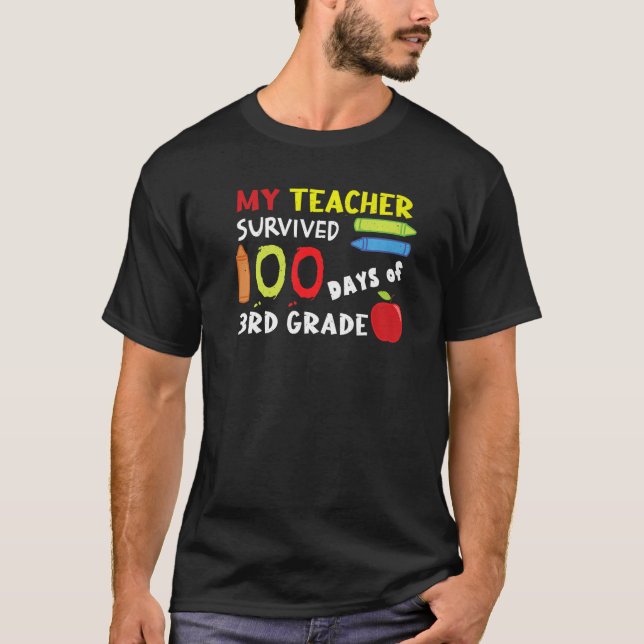 T-shirt Happy 100th Day Teacher Survived 3rd Grade 100 Day (Devant)