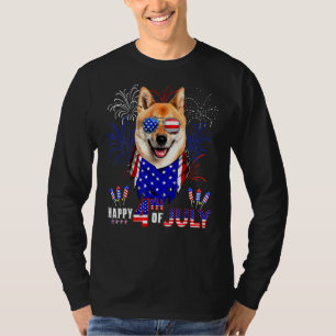 T-shirt Happy 4th Of July American Flag Shiba Inu Dog Sung