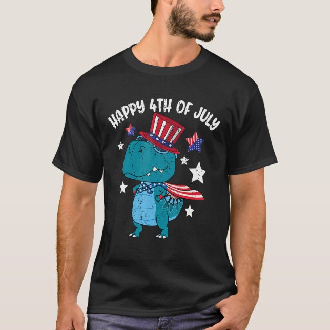 T-shirt Happy 4th Of July Rex Dino Dinosaur (Devant)