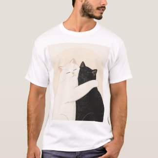 T-shirt Happy Black and White Cat Hug