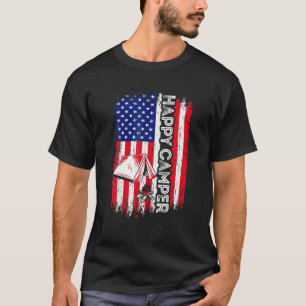 T-shirt Happy Camper American Flag Camping Randonnée Lover