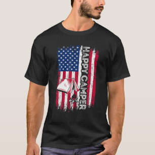 T-shirt Happy Camper American Flag Camping Randonnée Lover