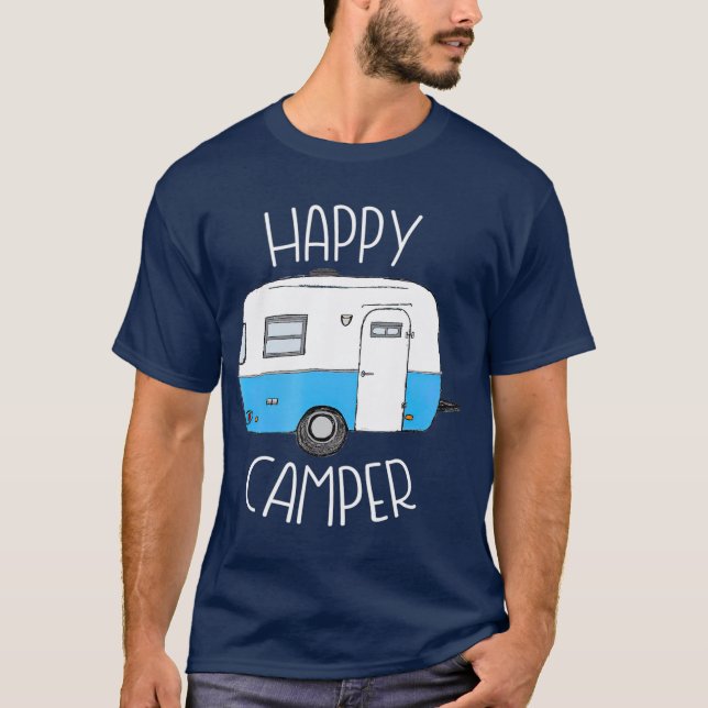 T-shirt Happy Camper Camping s Blue Boler Camping Trailer (Devant)