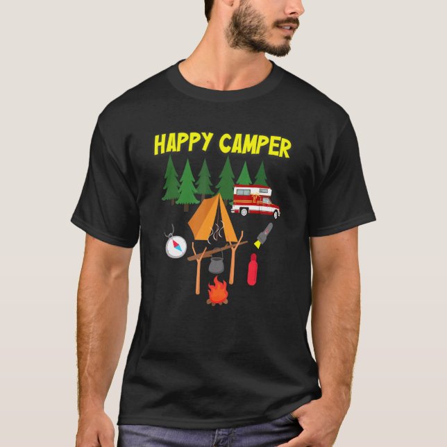 T-shirt Happy Camper Camping Tee Pour Hommes Femmes Et Enf (Devant)