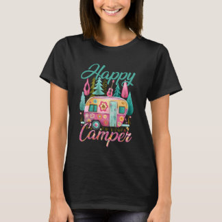 T-shirt Happy Camper Funny Camping Trailer RV Womens Kids 