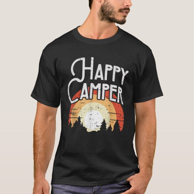 T-shirt Happy Camper Sunset Retro Hiking Camp Nature Campi (Devant)
