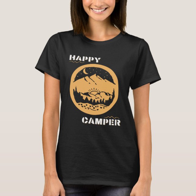 T-shirt Happy Camper Travel Adventure Hike Wander Backpack (Devant)