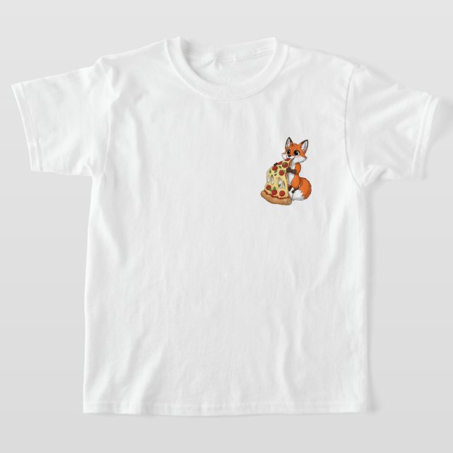 T-shirt Happy Cartoon Fox Eating Giant Cheesy Pizza (Poser)