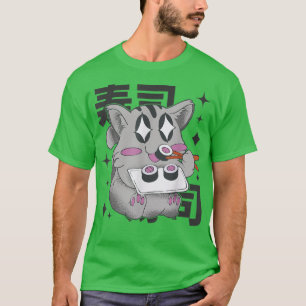 T-shirt Happy Cat Manger Sushi Japon Style Kawaii Anime Su