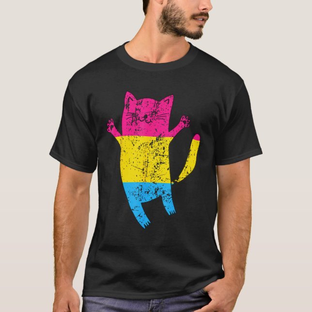 T-shirt Happy Cat Pansexual Flag (Devant)