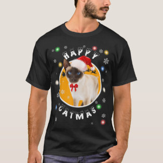 T-shirt Happy Catmas Siamese Chat de Noël à Santa Hat