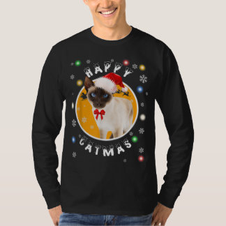 T-shirt Happy Catmas Siamese Chat de Noël à Santa Hat