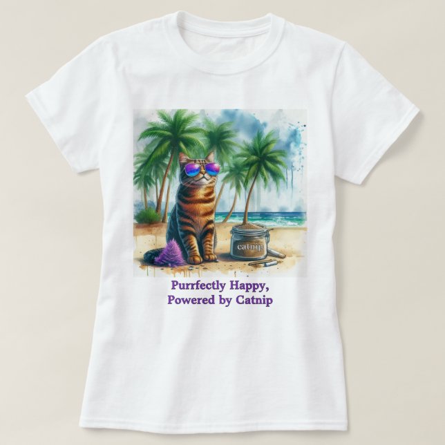 T-shirt Happy Catnip Cat Funny Amoureux de les chats (Design devant)