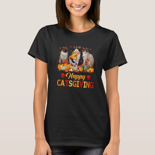 T-shirt Happy Catsgiving Siamese Cat Autumn Fall Vibes Tha (Devant)