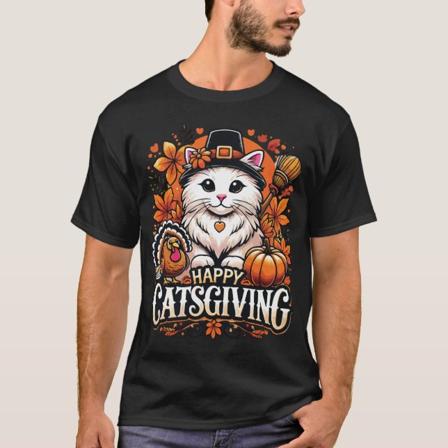 T-shirt Happy Catsgiving - Thanksgiving Cat Celebration (Devant)