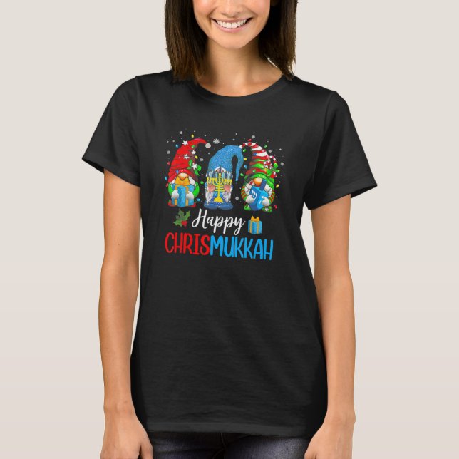 T-shirt Happy Chrismukkah Gnomes Merry Christmas and Happy (Devant)