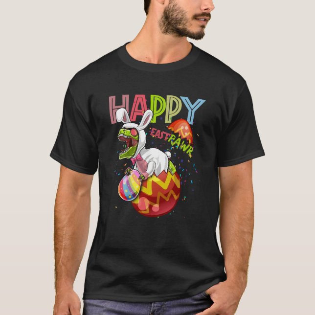 T-shirt Happy East Rawr Bunny Dinosaur with Easter Eggs fo (Devant)
