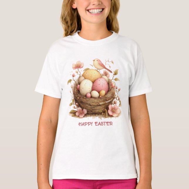 T-shirt Happy Easter Bird Nest Eggs Bird (Devant)