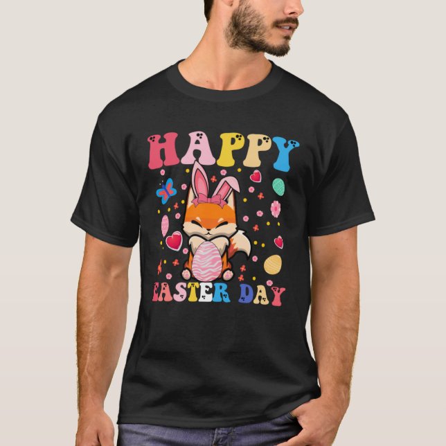T-shirt Happy Easter Bunny Fox  Easter Day Groovy (Devant)