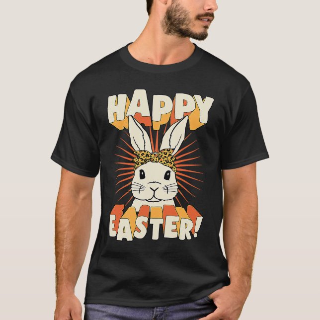 T-shirt Happy Easter Bunny Rabbit Cheetah Leopard Print  2 (Devant)