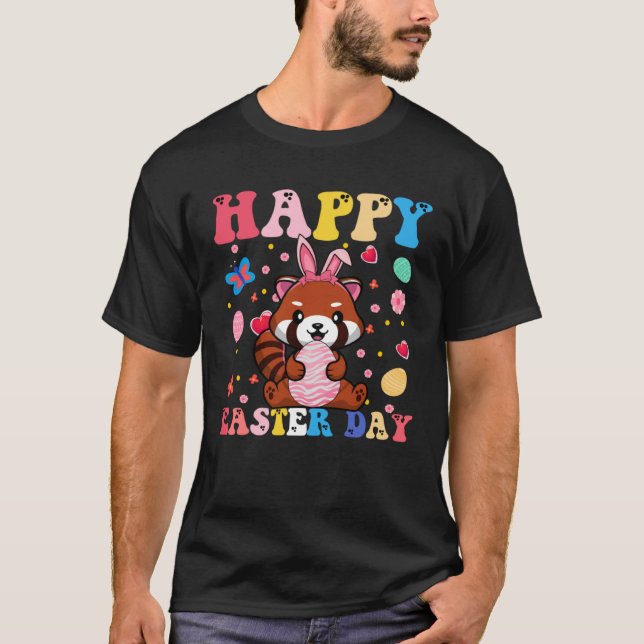T-shirt Happy Easter Bunny Red Panda  Easter Day Groovy (Devant)