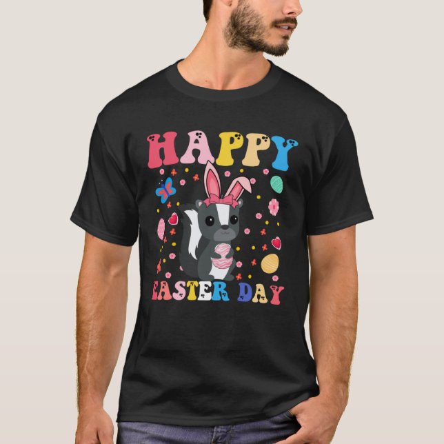 T-shirt Happy Easter Bunny Skunk  Easter Day Groovy (Devant)
