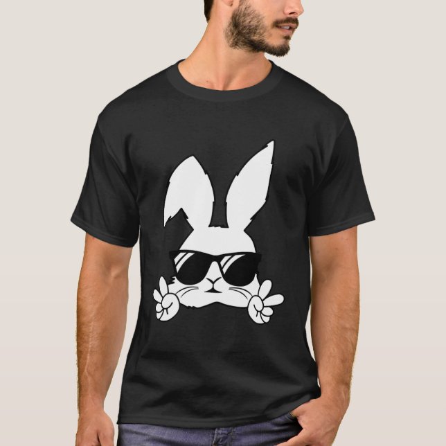 T-shirt Happy Easter Bunny Sunglasses Rabbit Eggs Hunting (Devant)