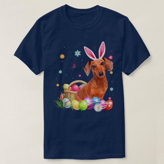 T-shirt Happy Easter Cute Bunny Dachshund Wearing Bunny Ea (Design devant)