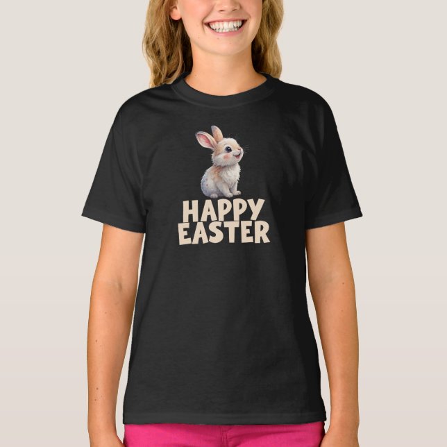 T-shirt Happy Easter, Cute Bunny Rabbit (Devant)