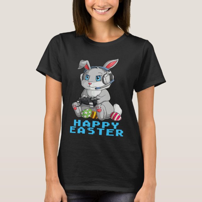 T-shirt Happy Easter Day Bunny Egg  Boys Girls Kids Gamer (Devant)
