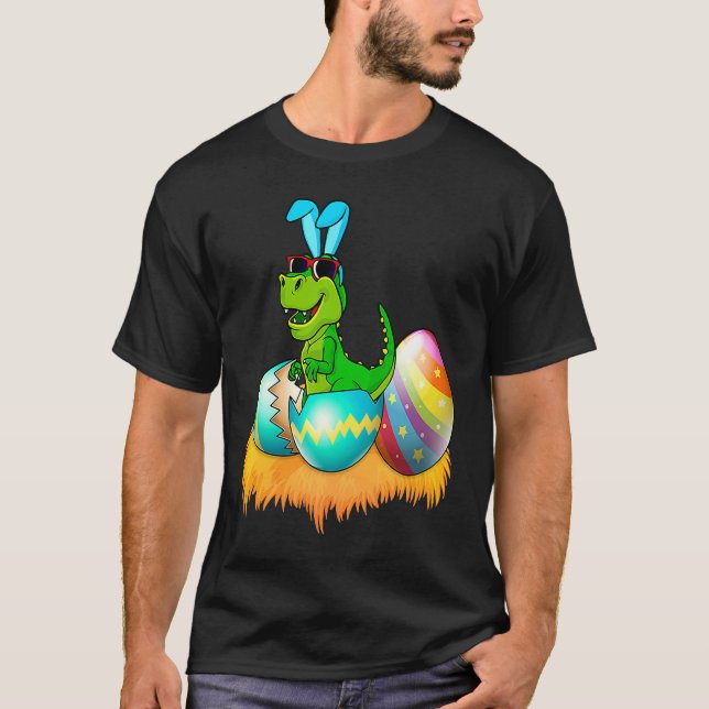 T-shirt Happy Easter Day Rex Saurus Dinosaur Bunny Eggs To (Devant)