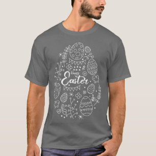 T-shirt Happy Easter Line Art Day Cute Spring Floral Egg
