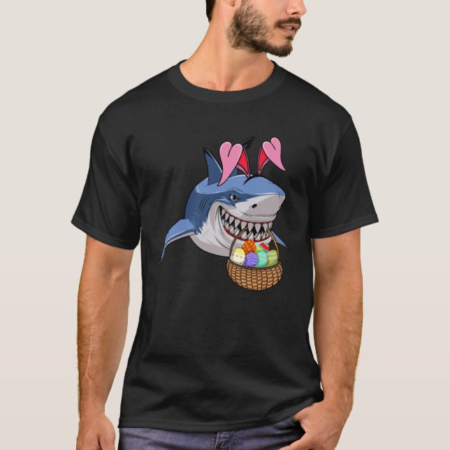 T-shirt Happy Easter Shark Bunny with Easter Basket Boys G (Devant)