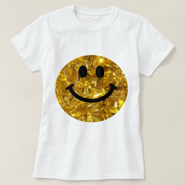 T-shirt Happy Face Faux Sparkly Gold Bling - Matte scintil (Design devant)