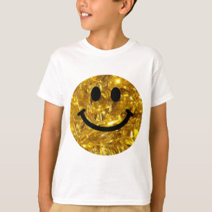 T-shirt Happy Face Faux Sparkly Gold Bling - Matte scintil