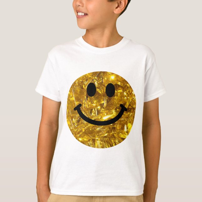 T-shirt Happy Face Faux Sparkly Gold Bling - Matte scintil (Devant)