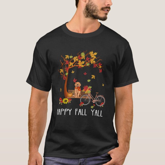 T-shirt Happy Fall Y tous Golden Retriever Chien Bicycle q (Devant)