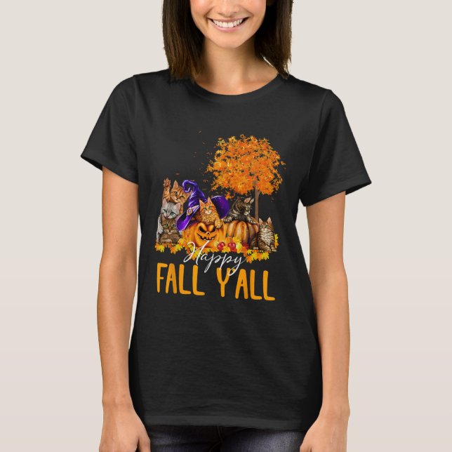 T-shirt Happy Fall Y'all Cats Lover Automne Citrouille Map (Devant)
