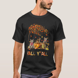 T-shirt Happy Fall Y'all Funny Cats Autumn Lover Citrouill
