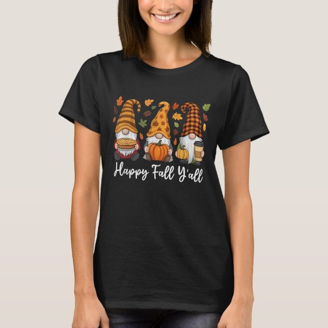 T-shirt Happy Fall Y'all Gnome Citrouille Automne Thanksgi (Devant)