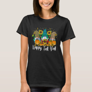 T-shirt Happy Fall Y'all Gnome Leopard Citrouille Automne