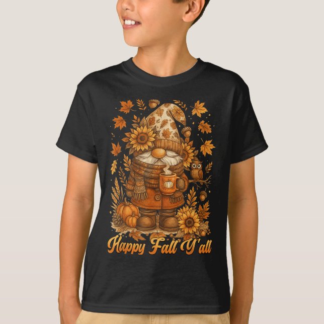 T-shirt Happy Fall Y'all Gnome Pumpkin Autumn Thanksgiving (Devant)