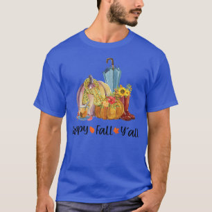 T-shirt Happy Fall Yall Saison Citrouille Floral Automne M