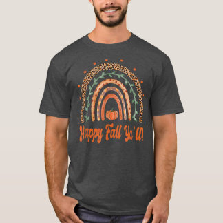 T-shirt Happy Fall YallAutomne Boho RainbowLeopard