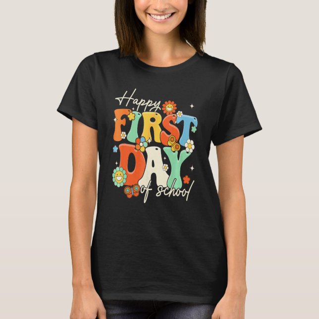 T-shirt Happy First Day Of School Retro Groovy  Teacher St (Devant)