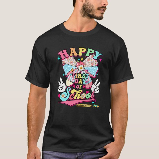 T-shirt Happy First Day Of School Welcome Back Coquette Bo (Devant)