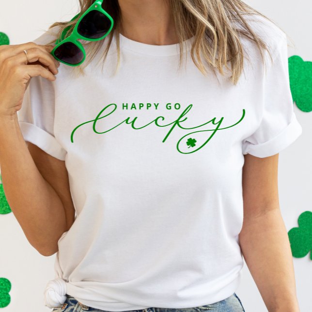 T-shirt Happy Go Lucky St. Patrick's Day Jote Green Script (Créateur téléchargé)